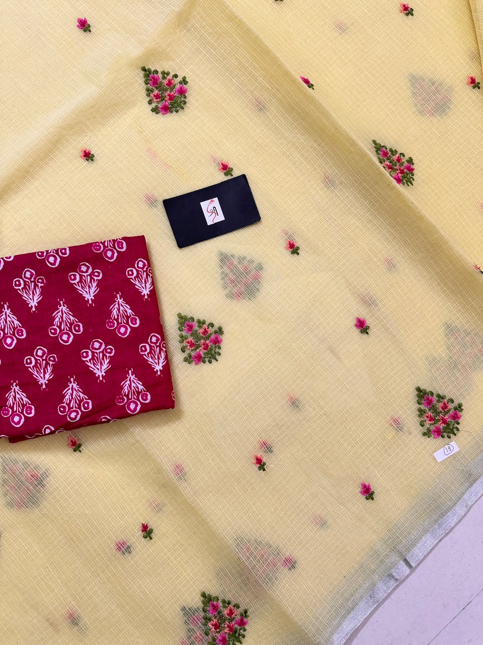 Embroidered Kota Cotton Doria Saree