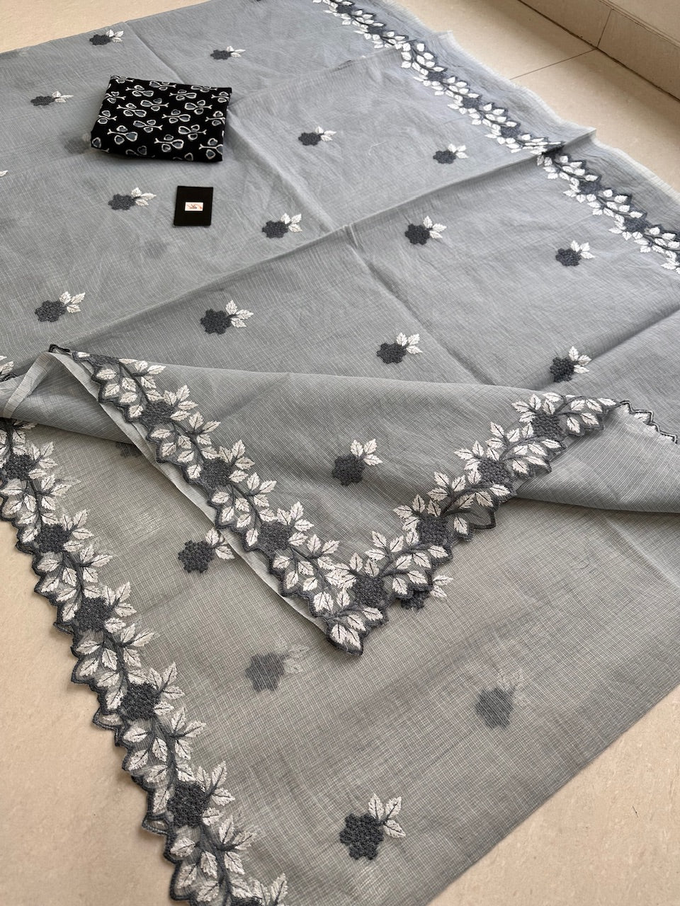 Embroidered Kota Cotton Doria Saree