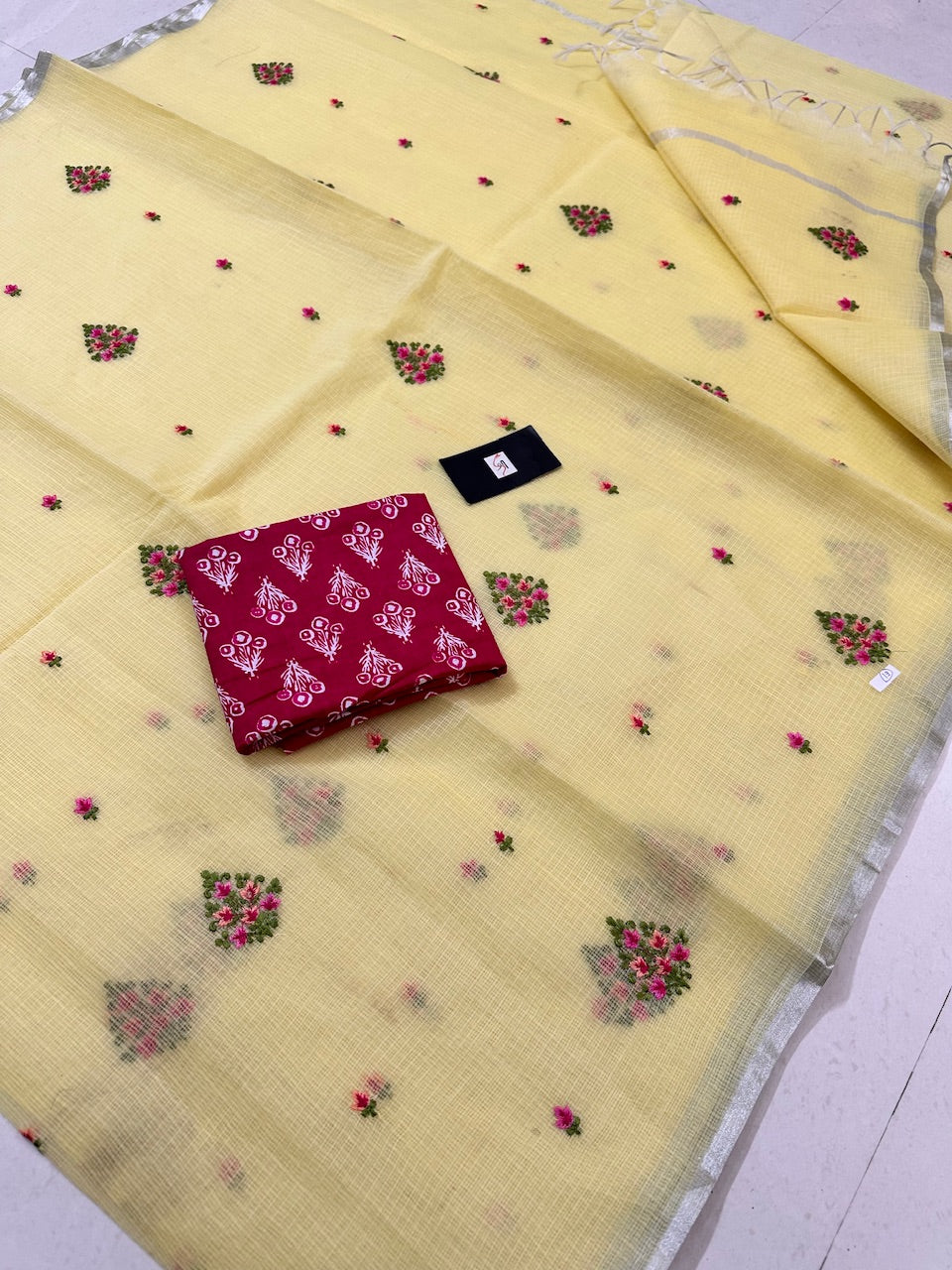 Embroidered Kota Cotton Doria Saree