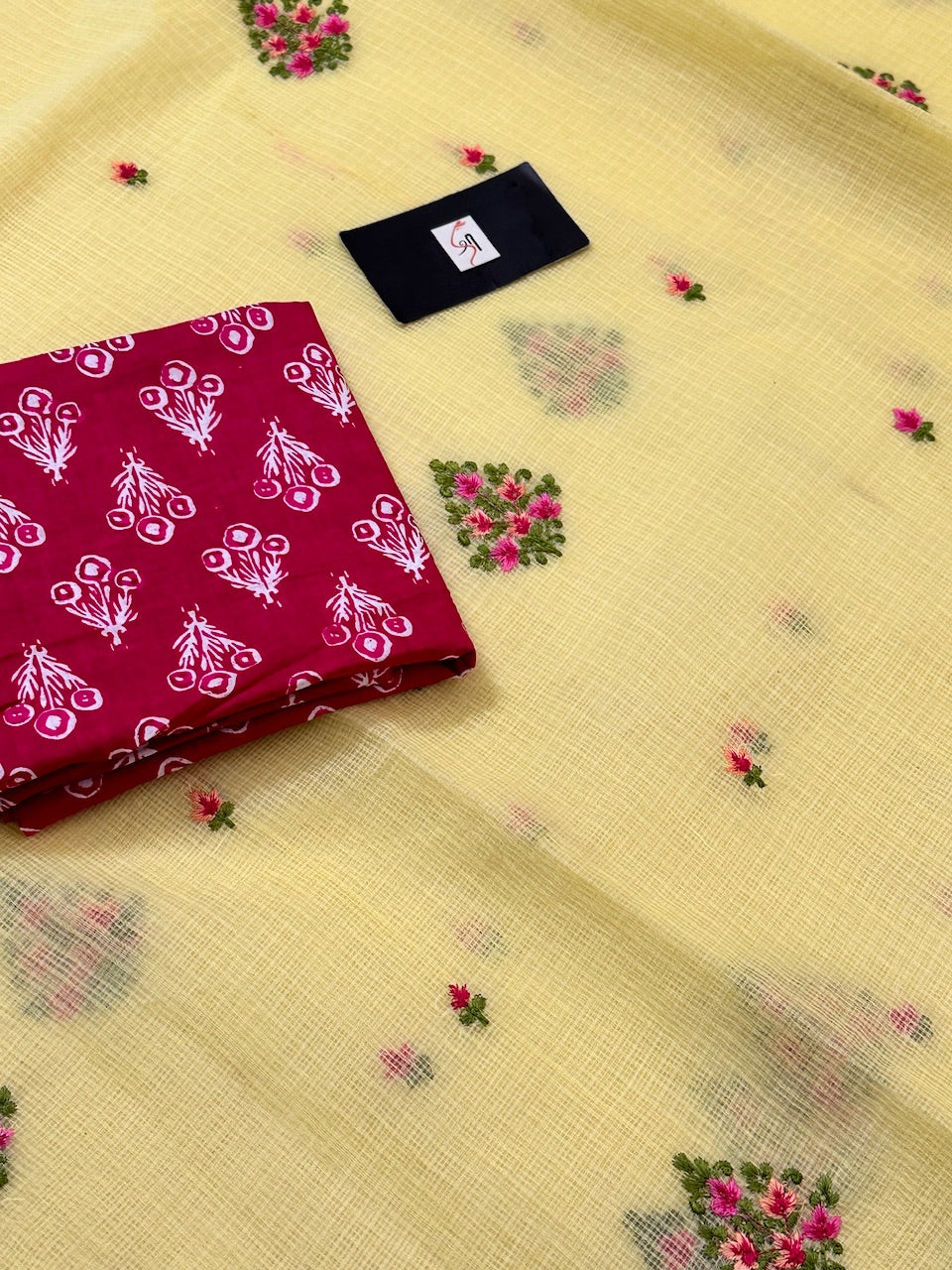 Embroidered Kota Cotton Doria Saree