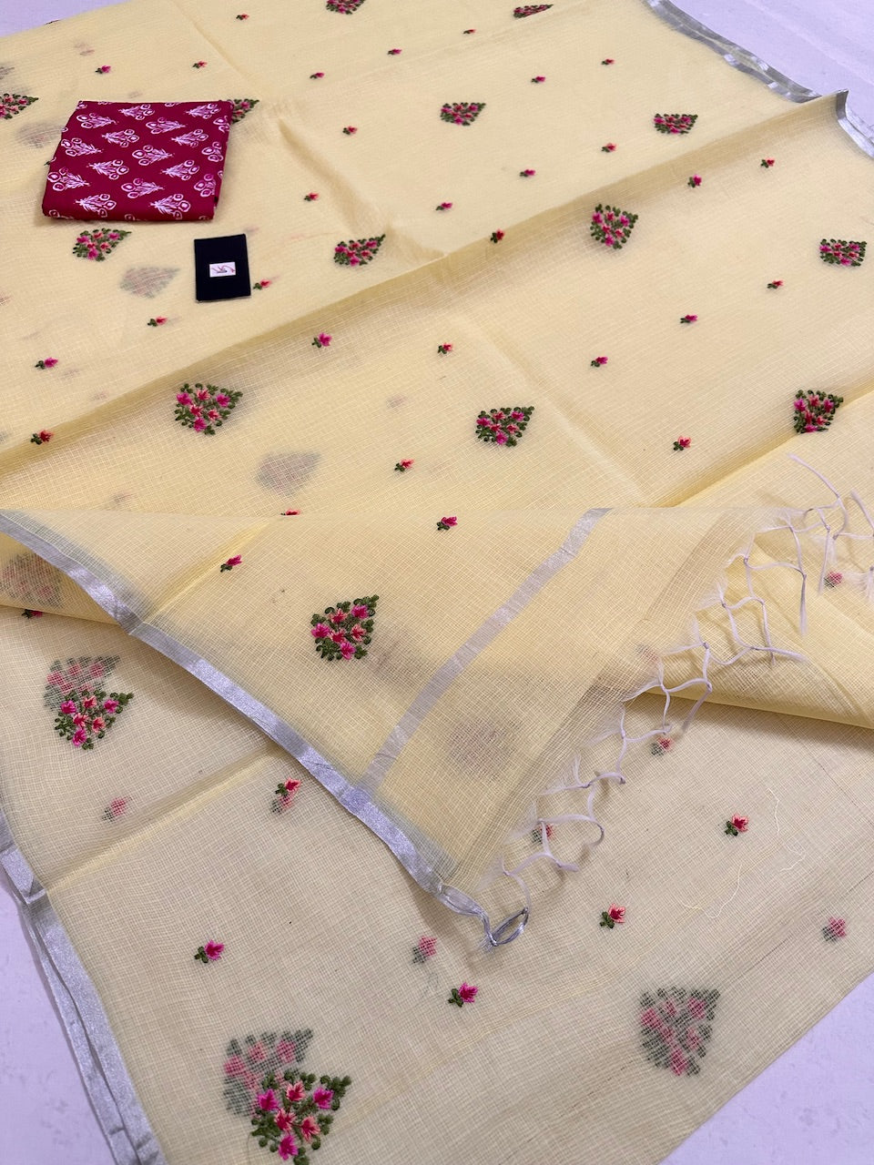 Embroidered Kota Cotton Doria Saree