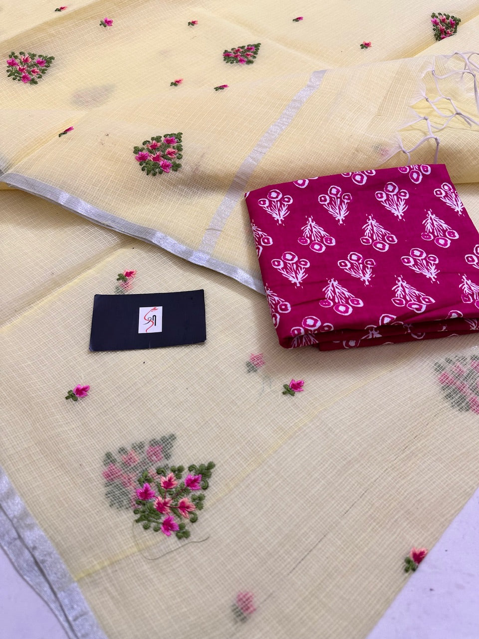 Embroidered Kota Cotton Doria Saree