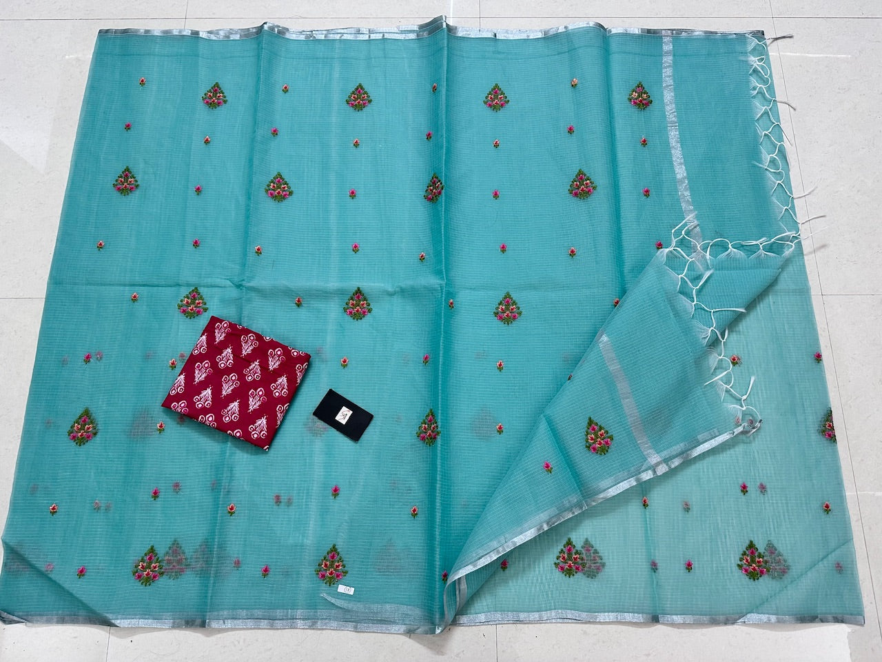 Embroidered Kota Cotton Doria Saree