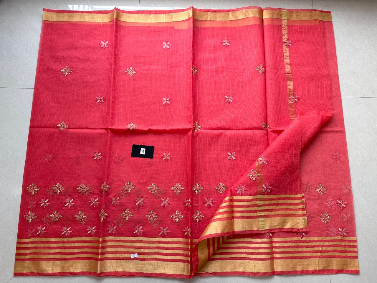 Embroidered Kota Cotton Doria Saree