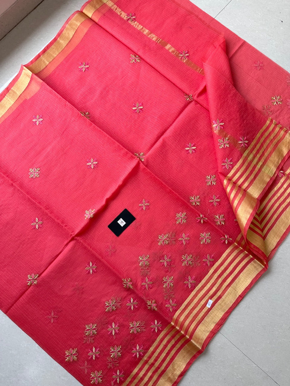 Embroidered Kota Cotton Doria Saree