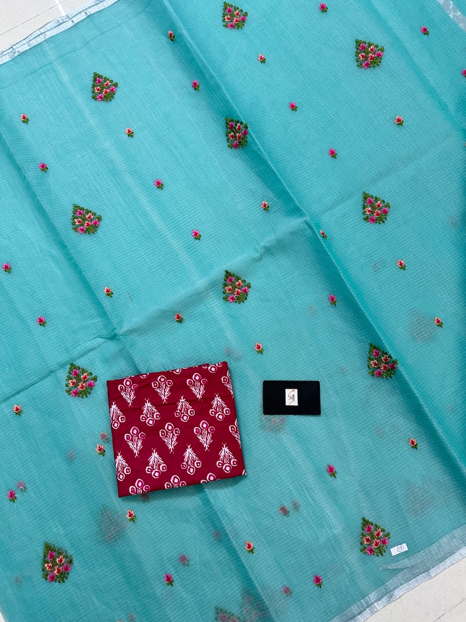 Embroidered Kota Cotton Doria Saree