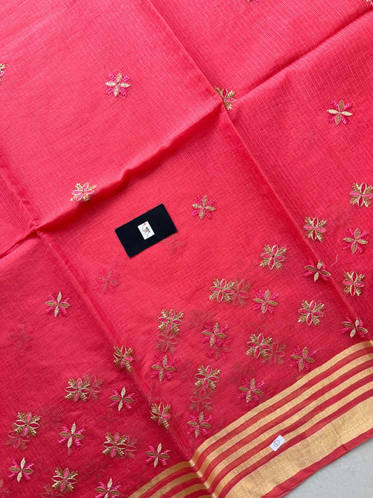 Embroidered Kota Cotton Doria Saree