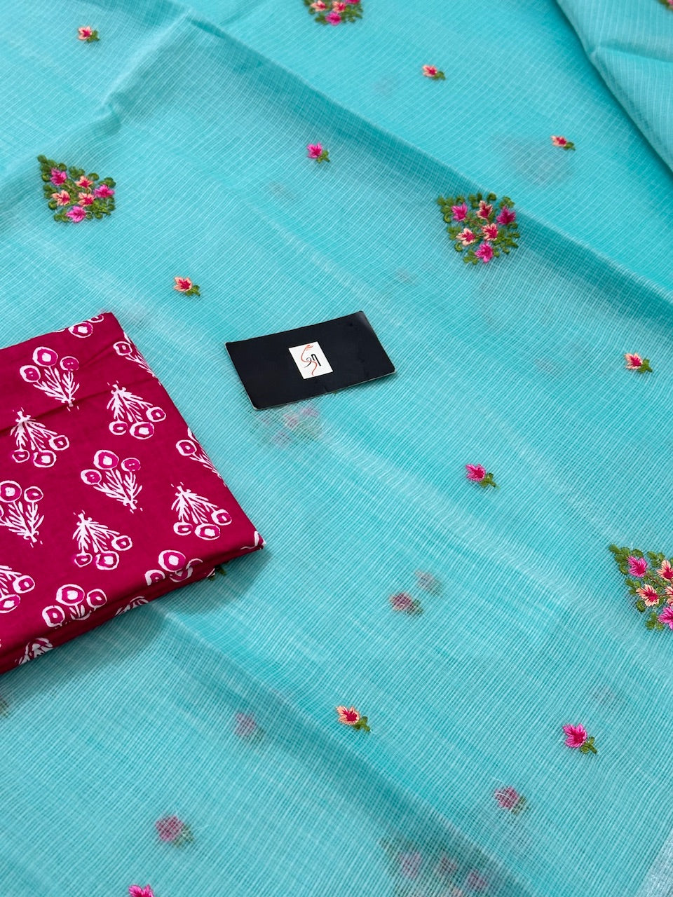 Embroidered Kota Cotton Doria Saree