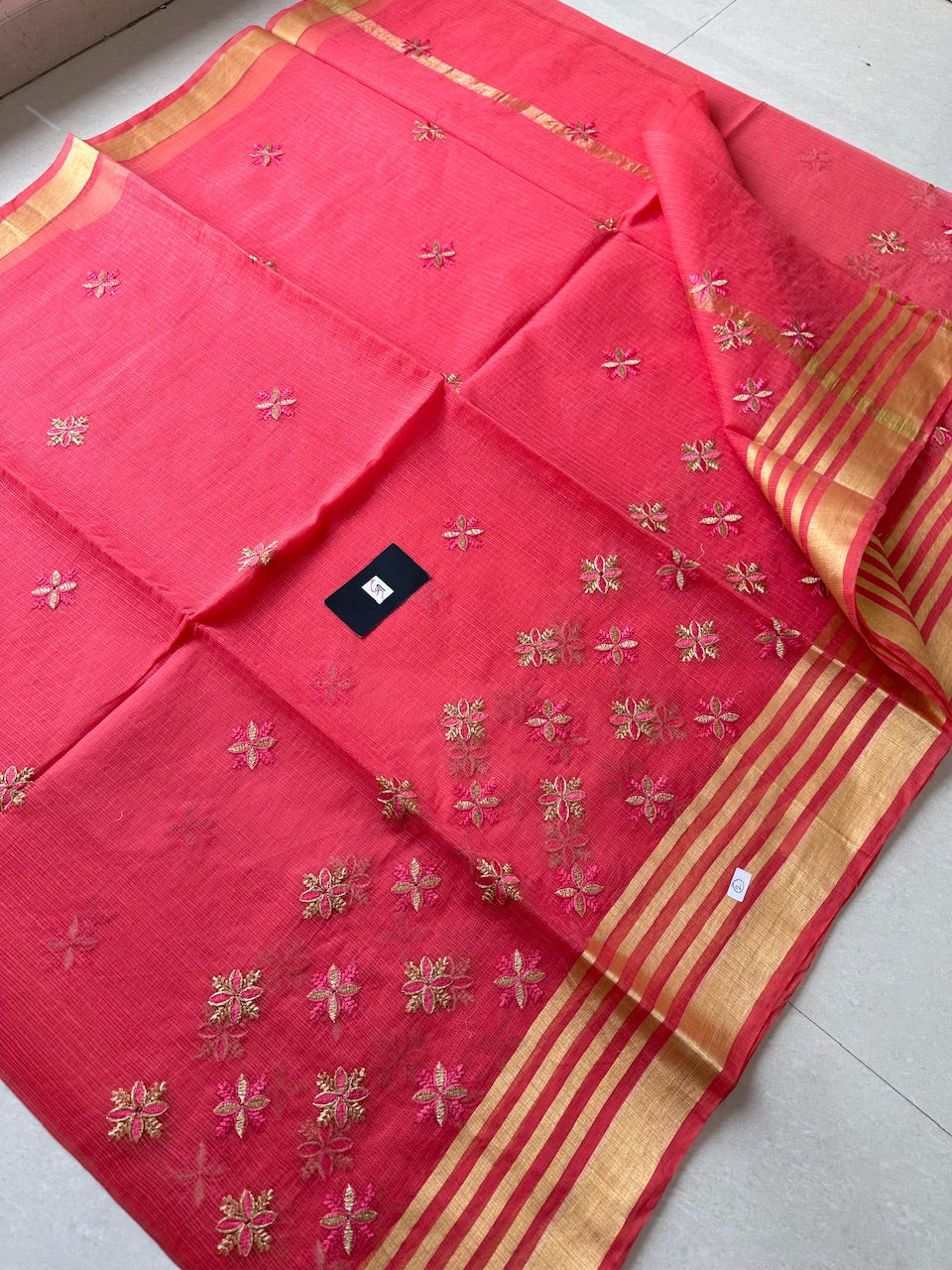 Embroidered Kota Cotton Doria Saree