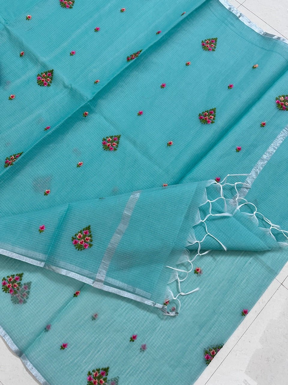 Embroidered Kota Cotton Doria Saree