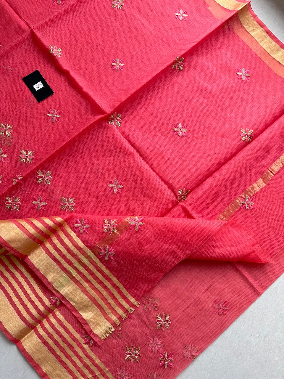 Embroidered Kota Cotton Doria Saree