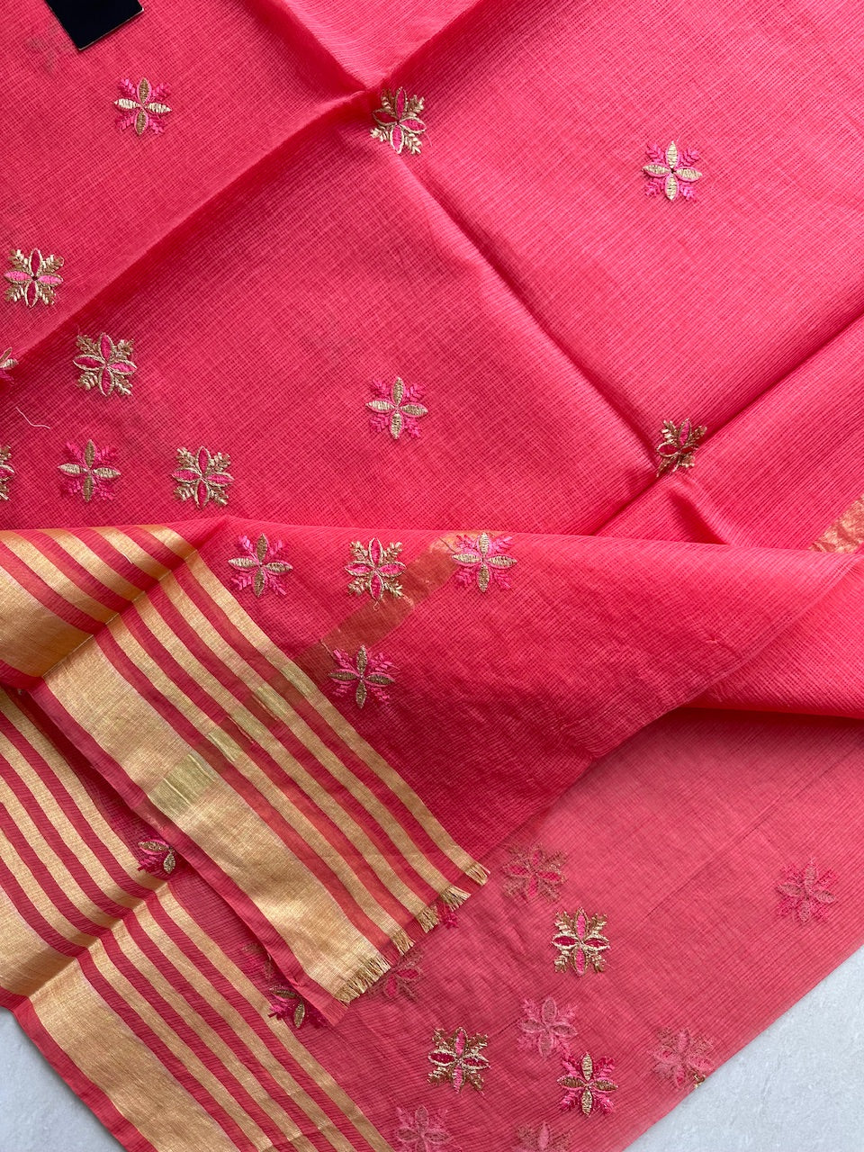 Embroidered Kota Cotton Doria Saree