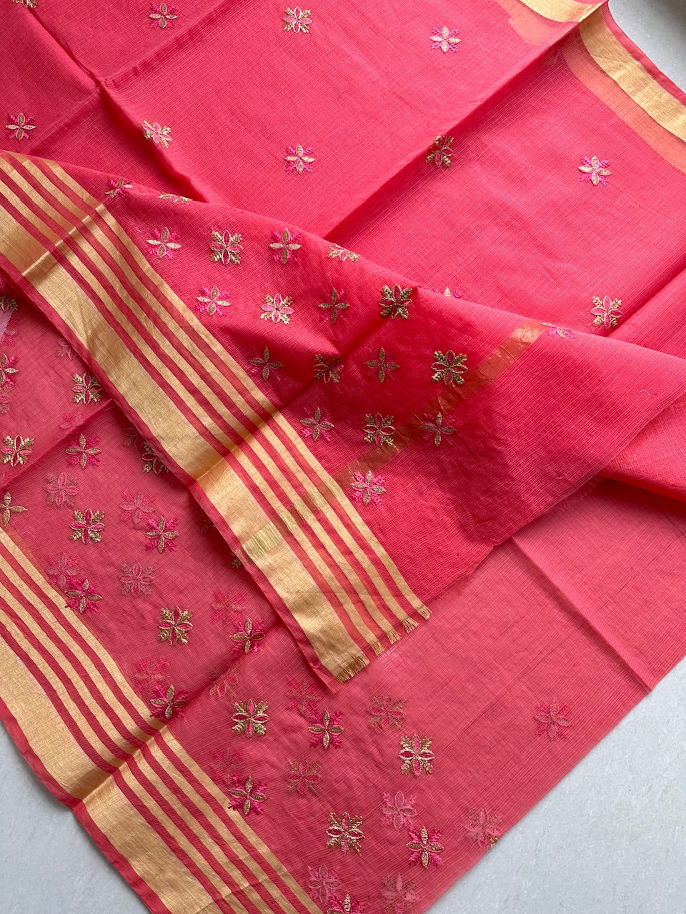 Embroidered Kota Cotton Doria Saree