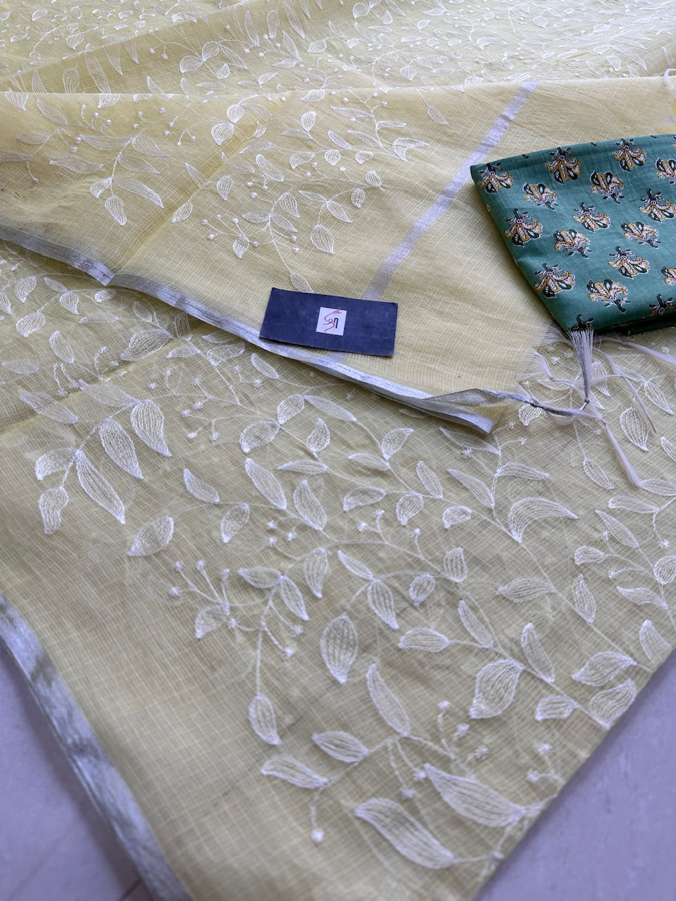 Embroidered Kota Cotton Doria Saree