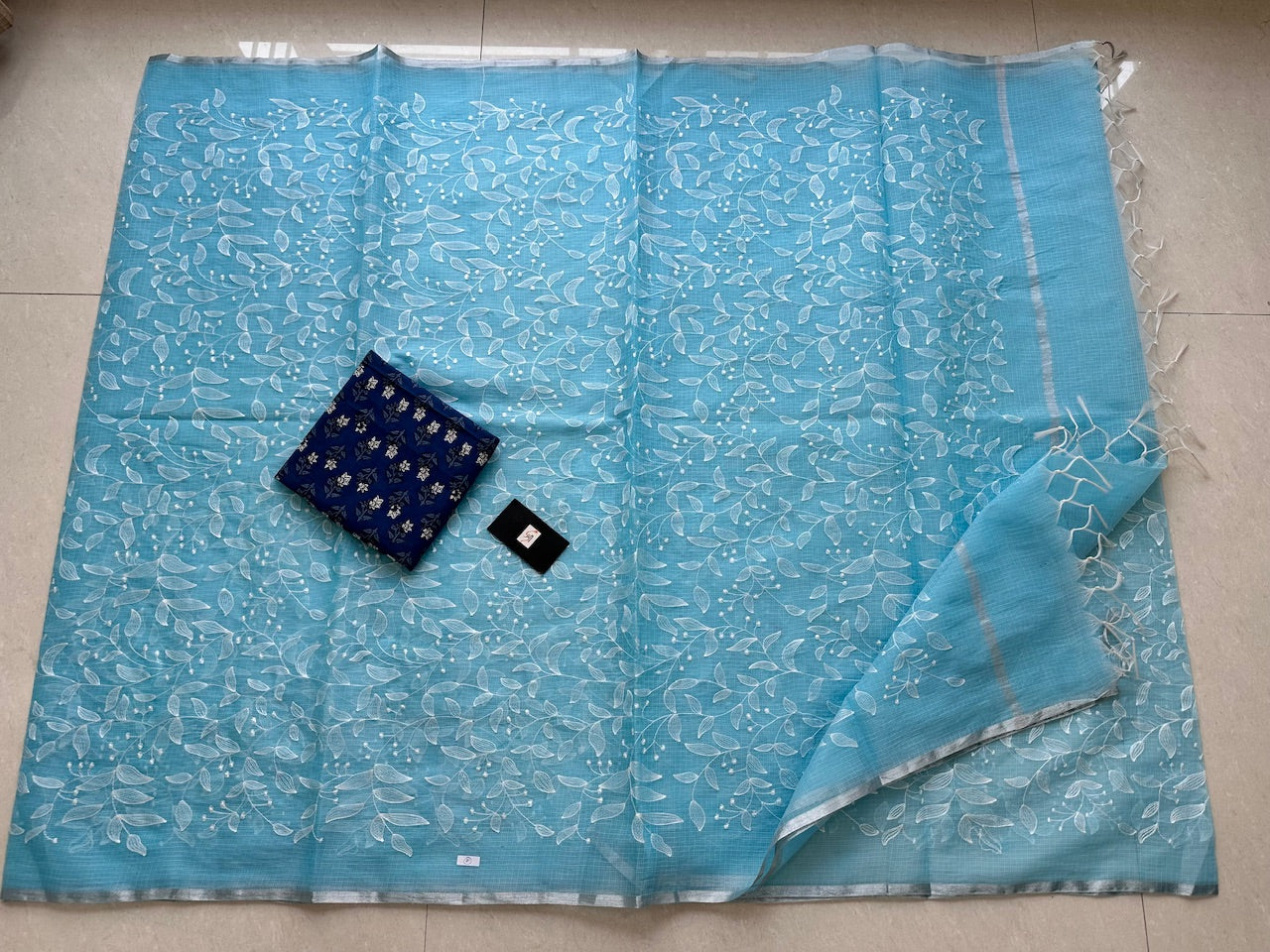 Embroidered Kota Cotton Doria Saree