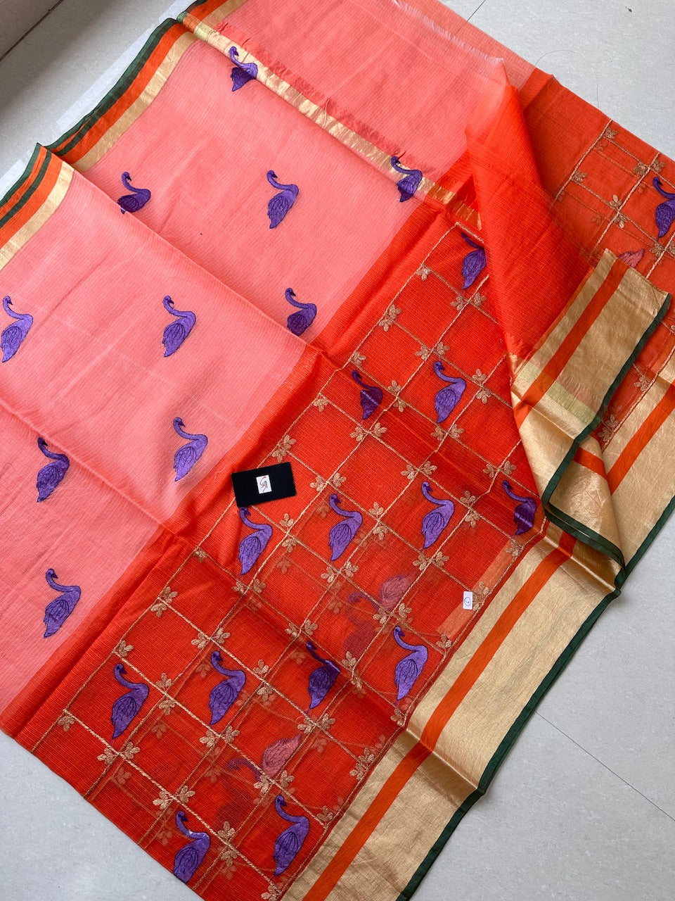 Embroidered Kota Cotton Doria Saree