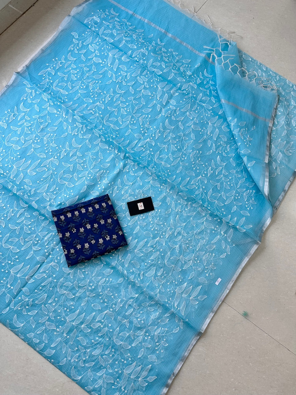 Embroidered Kota Cotton Doria Saree