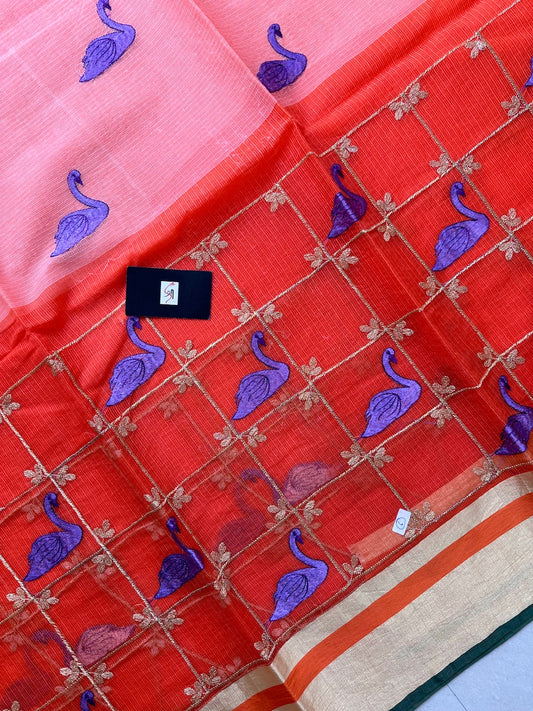 Embroidered Kota Cotton Doria Saree