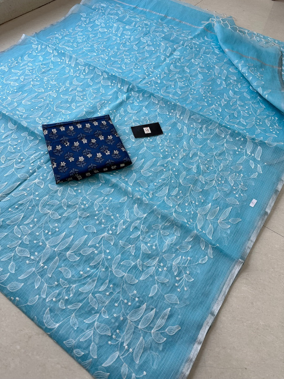 Embroidered Kota Cotton Doria Saree