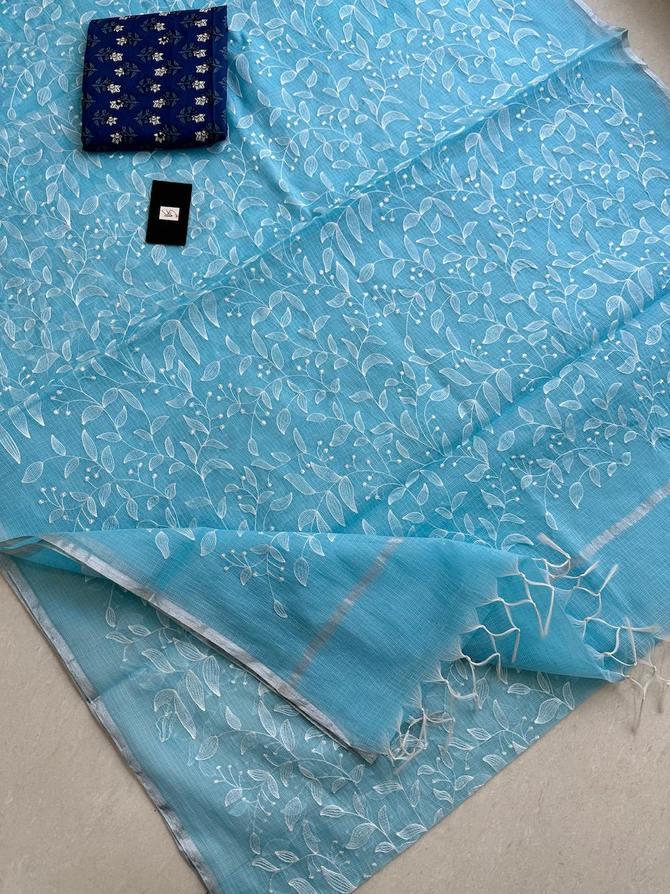 Embroidered Kota Cotton Doria Saree