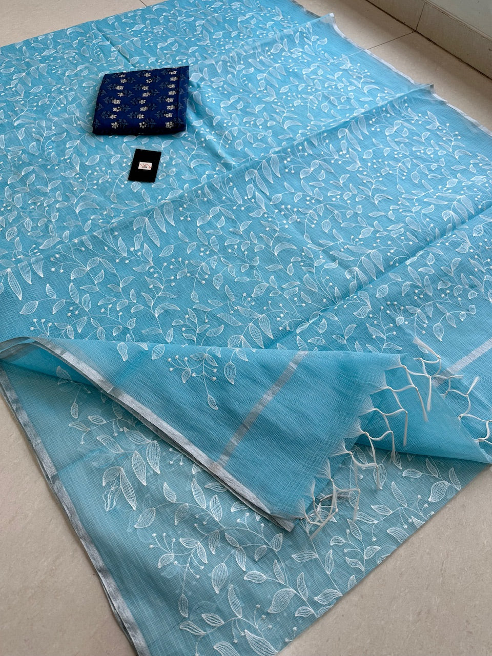 Embroidered Kota Cotton Doria Saree