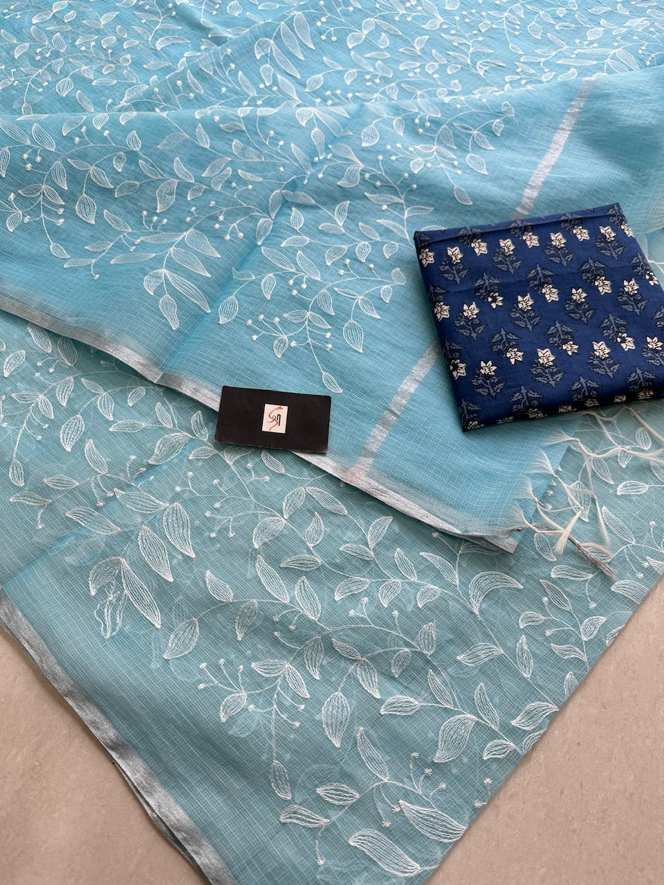 Embroidered Kota Cotton Doria Saree