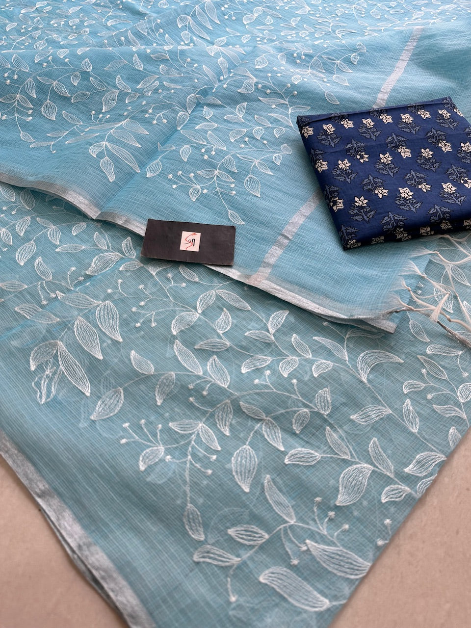 Embroidered Kota Cotton Doria Saree