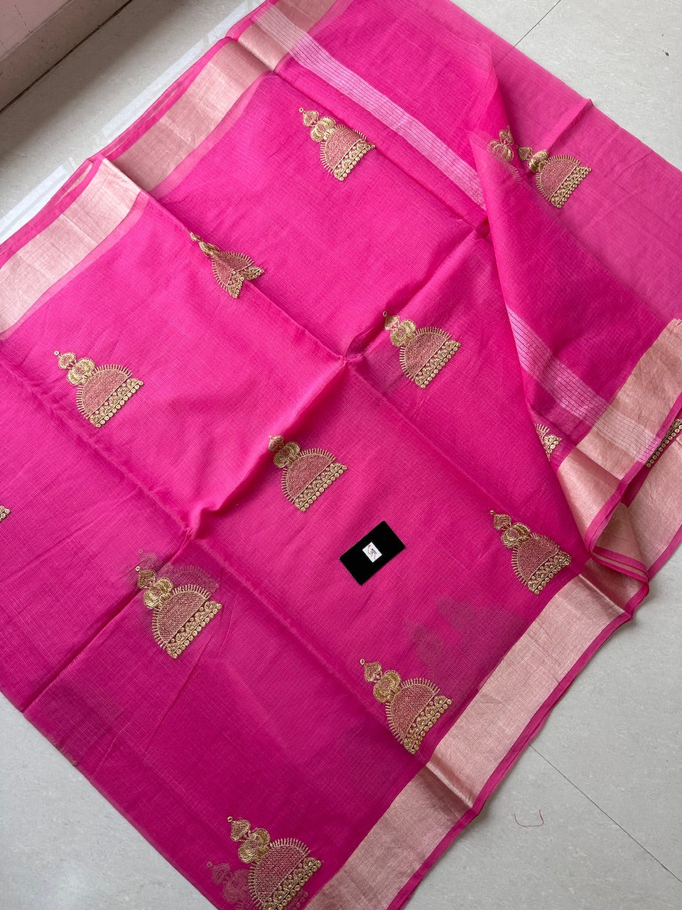 Embroidered Kota Cotton Doria Saree