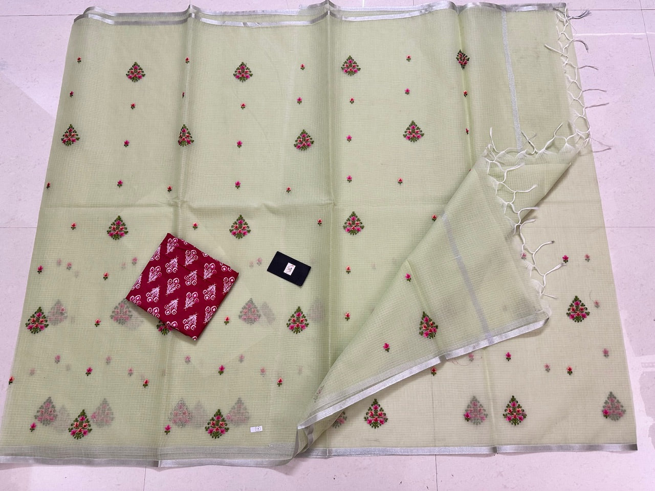 Embroidered Kota Cotton Doria Saree