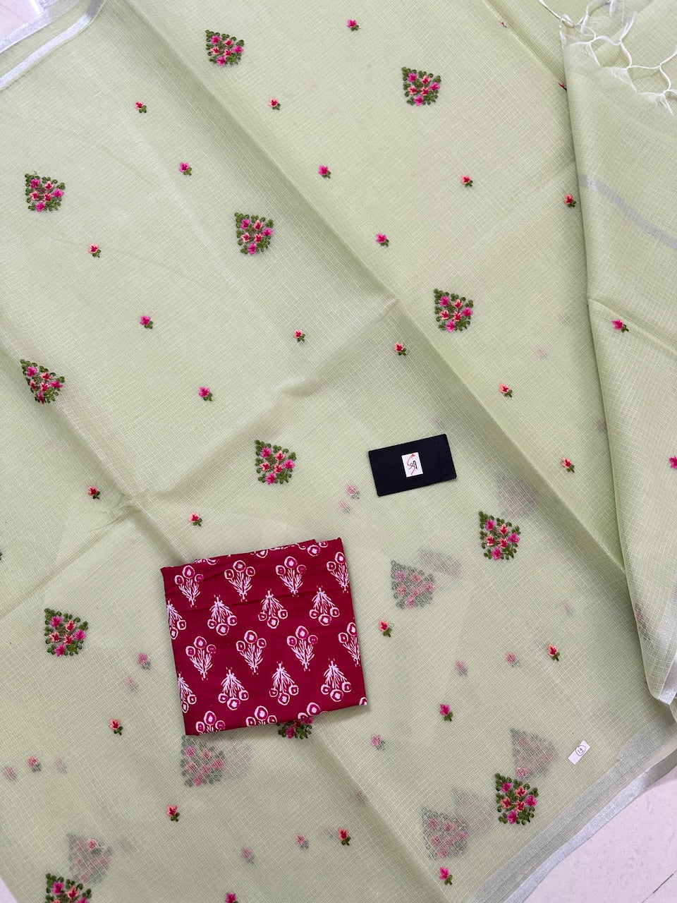 Embroidered Kota Cotton Doria Saree