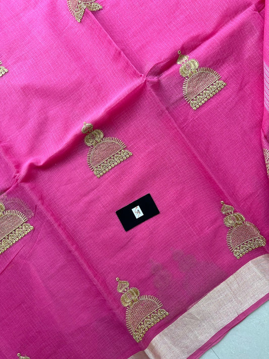 Embroidered Kota Cotton Doria Saree