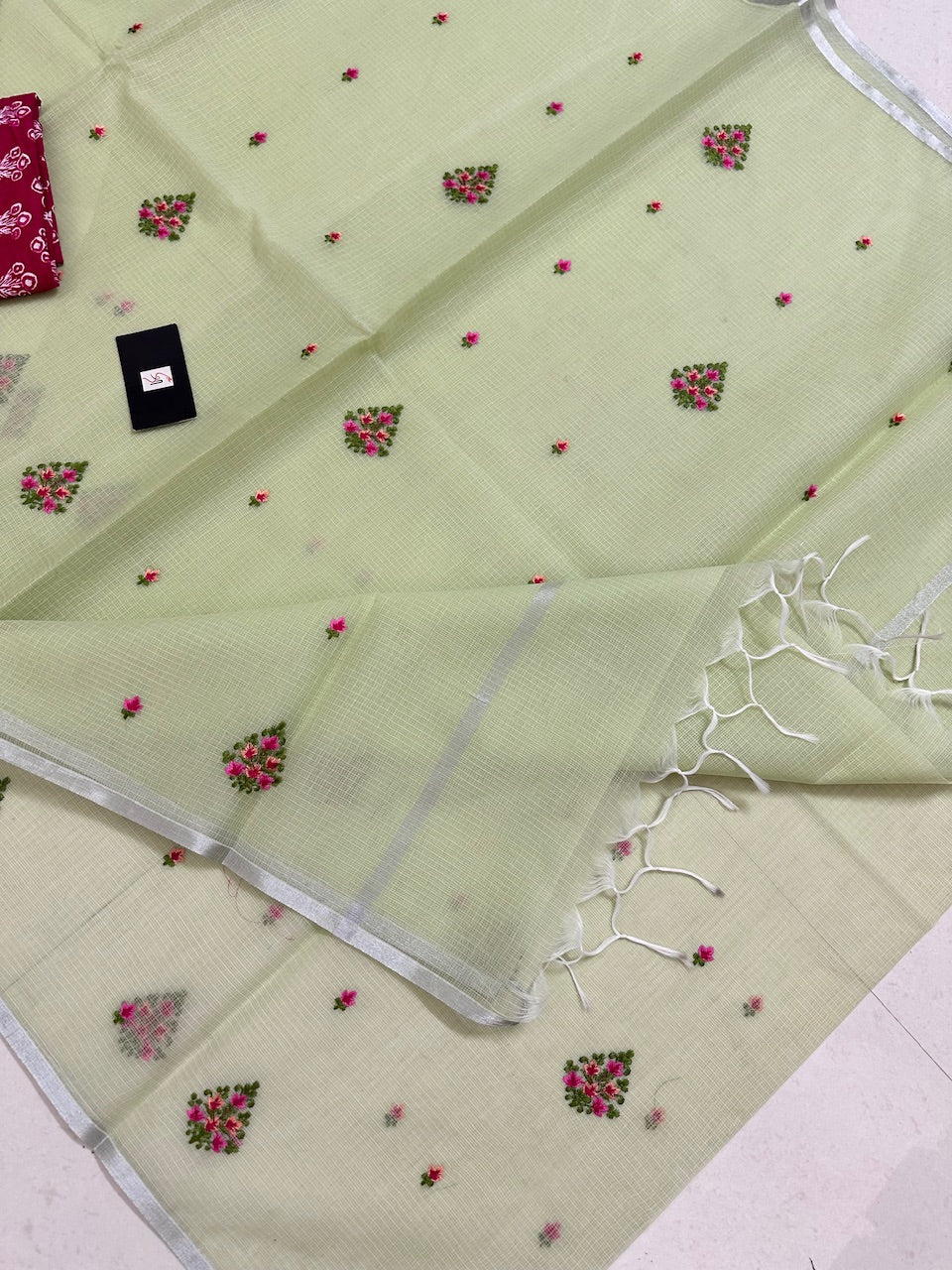 Embroidered Kota Cotton Doria Saree