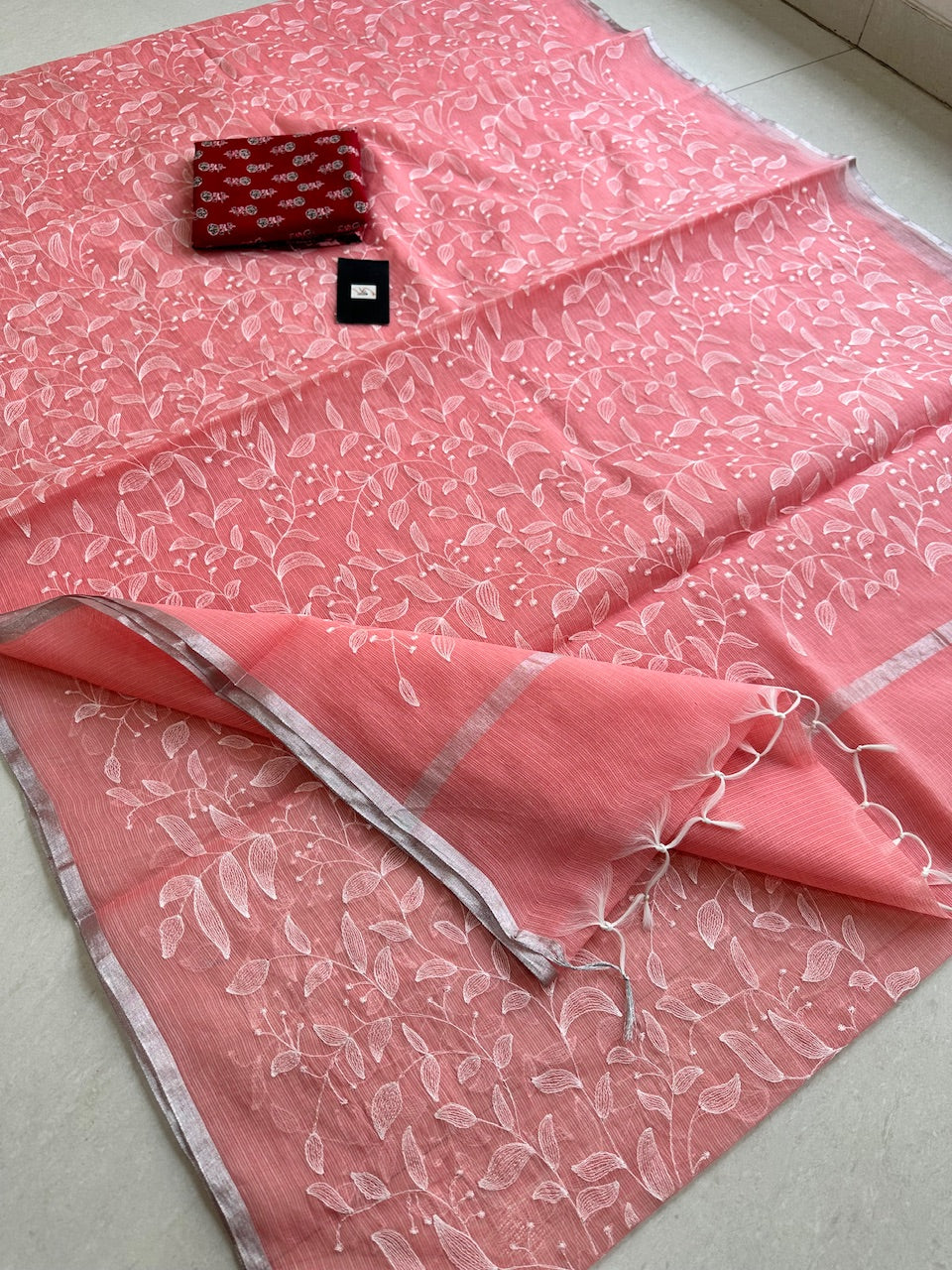 Embroidered Kota Cotton Doria Saree