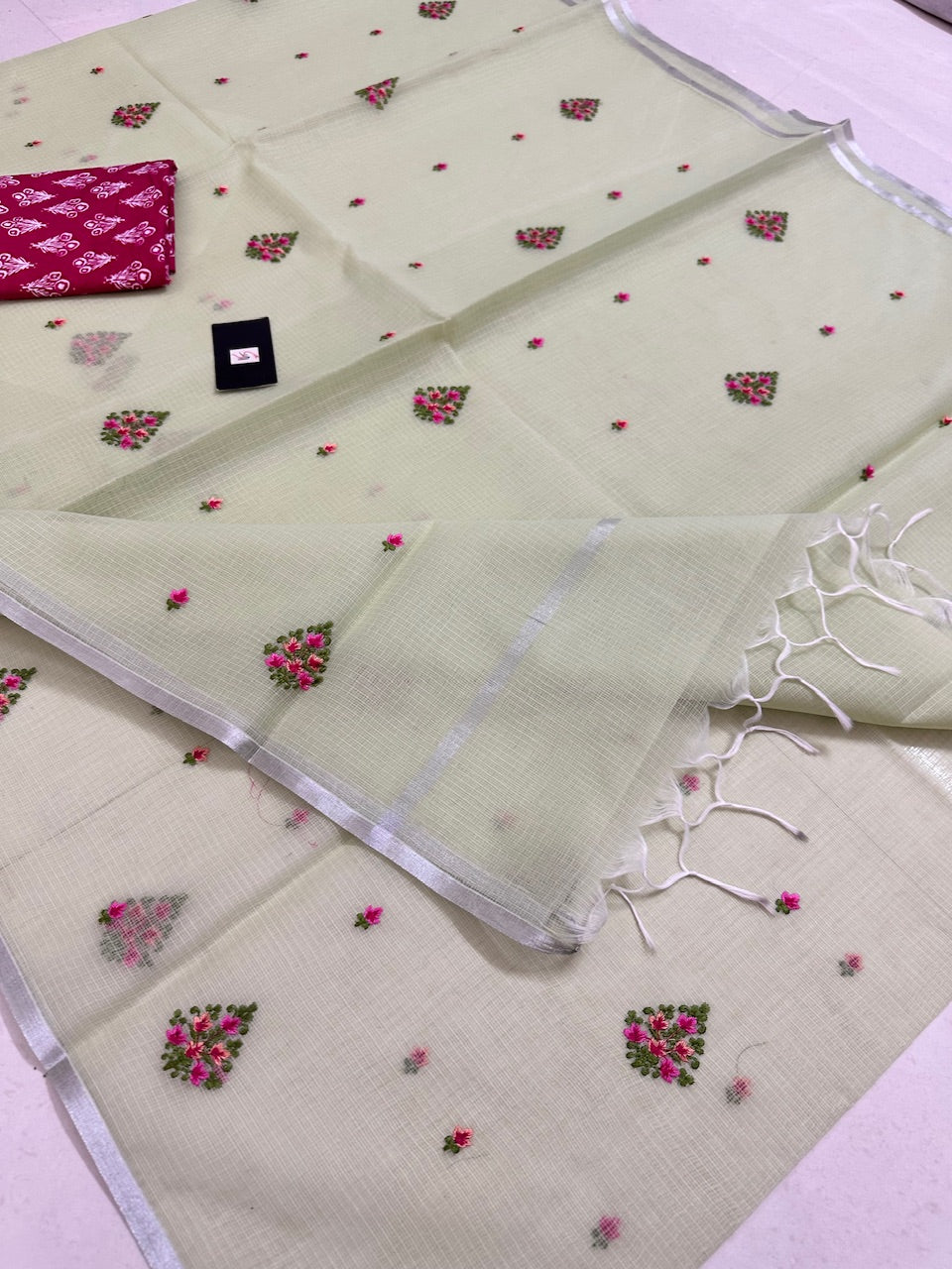 Embroidered Kota Cotton Doria Saree