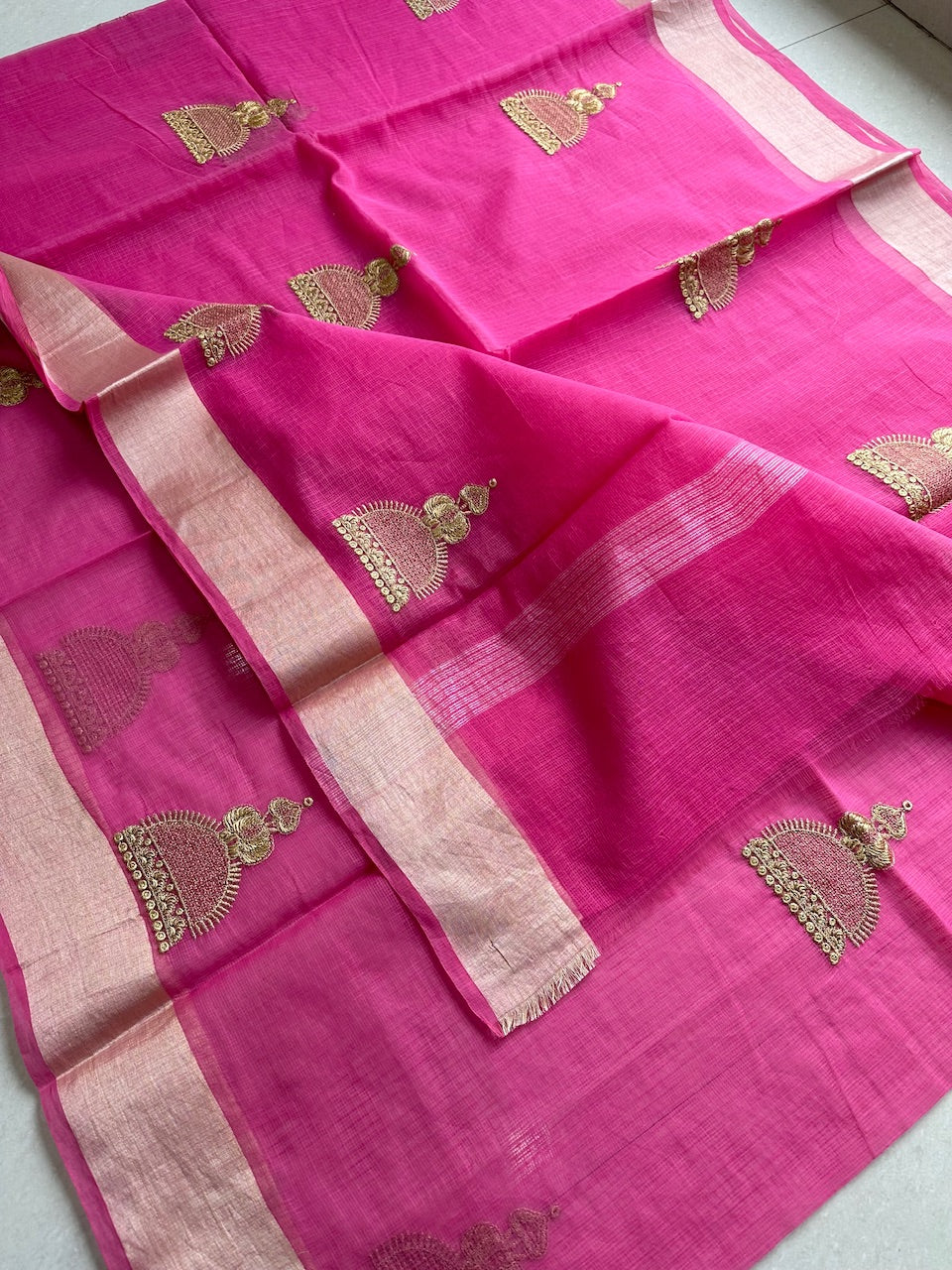 Embroidered Kota Cotton Doria Saree