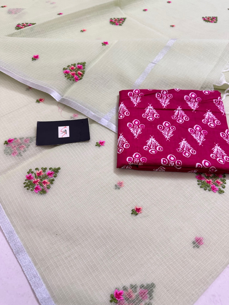 Embroidered Kota Cotton Doria Saree