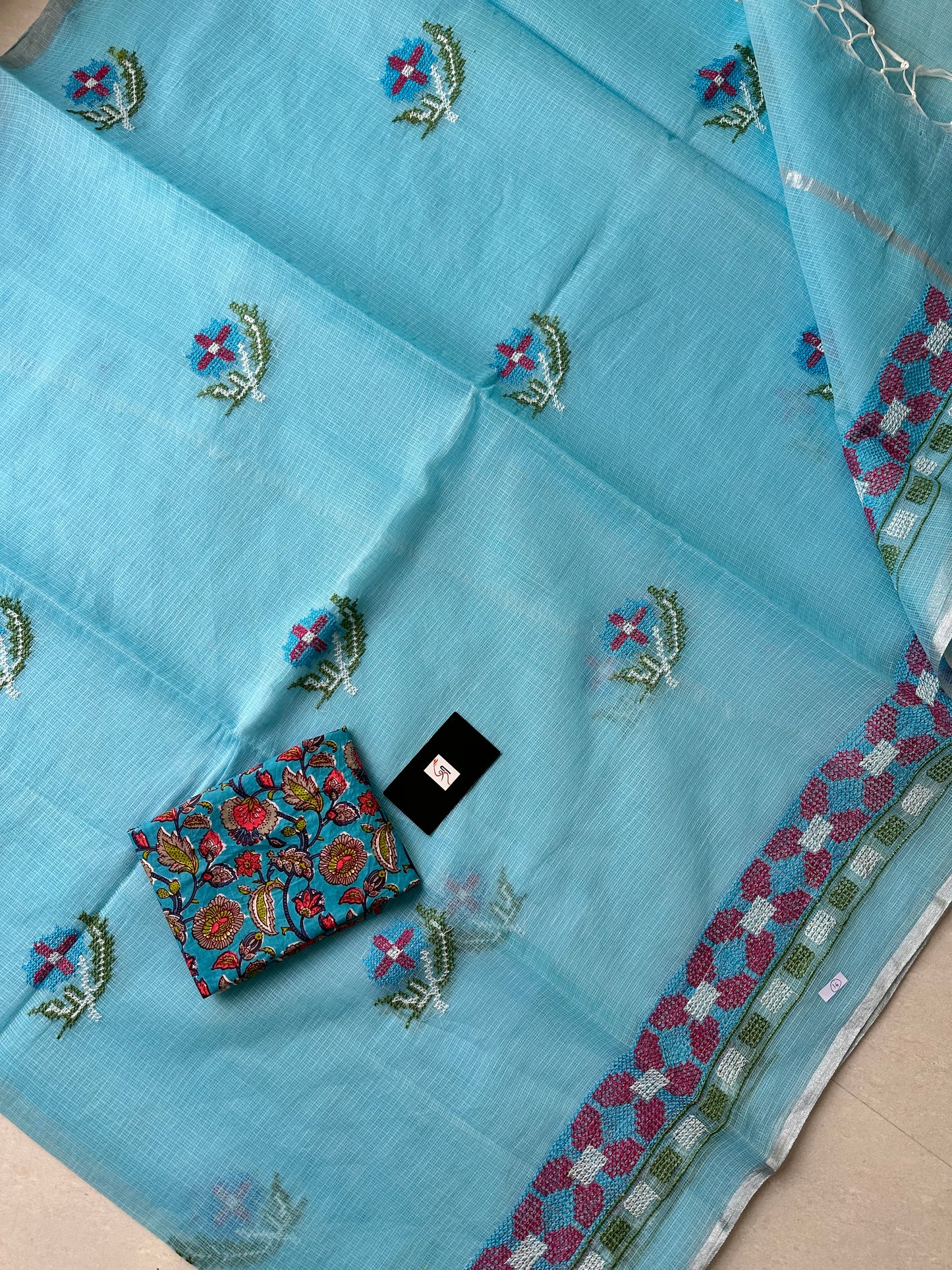 Embroidered Kota Cotton Doria Saree