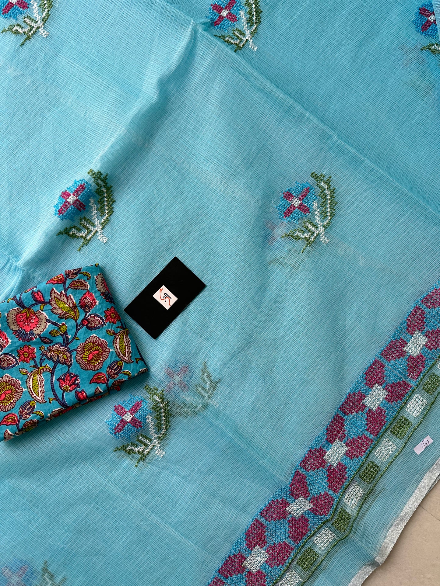 Embroidered Kota Cotton Doria Saree