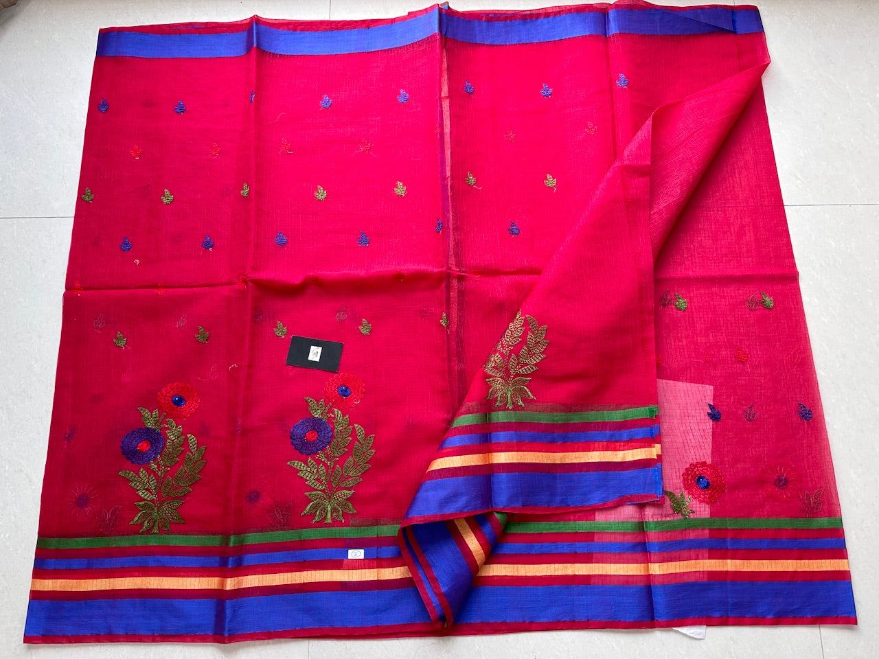 Embroidered Kota Cotton Doria Saree