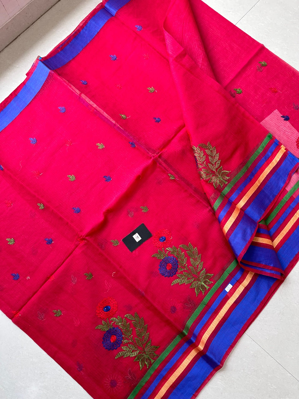 Embroidered Kota Cotton Doria Saree