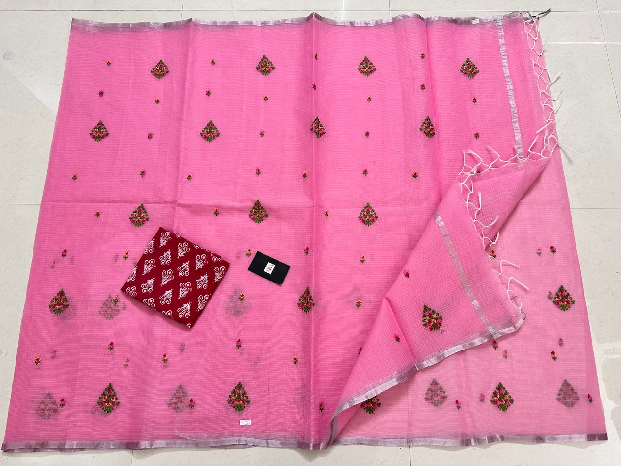 Embroidered Kota Cotton Doria Saree