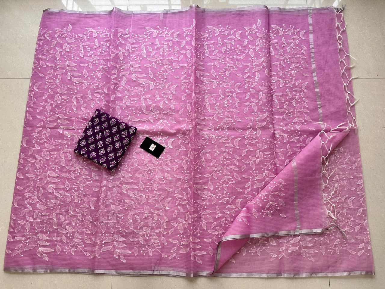 Embroidered Kota Cotton Doria Saree