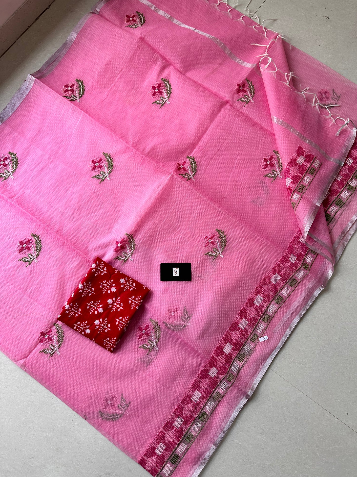 Embroidered Kota Cotton Doria Saree