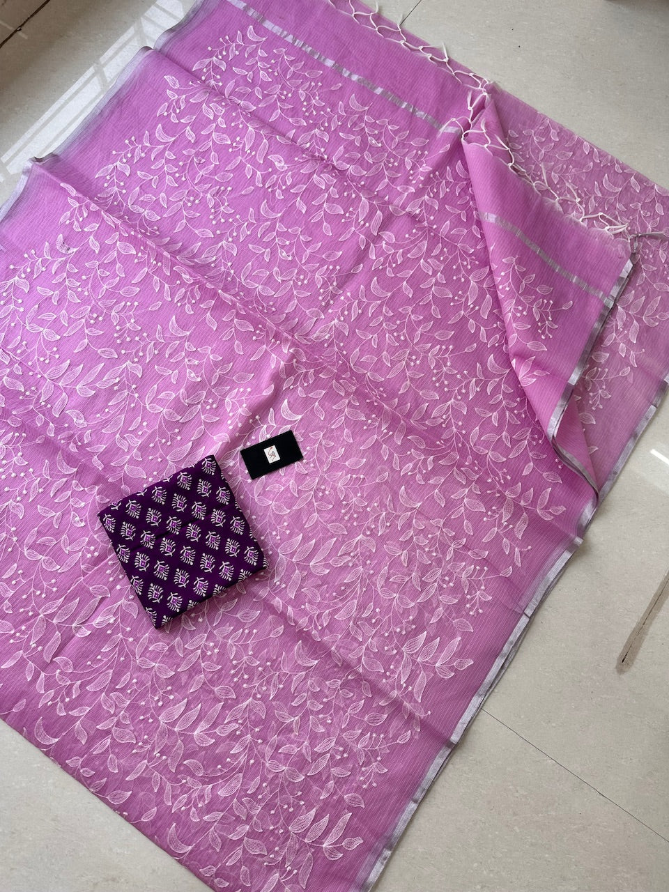 Embroidered Kota Cotton Doria Saree