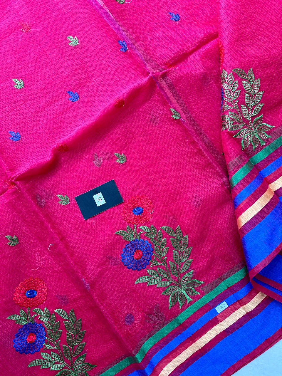 Embroidered Kota Cotton Doria Saree