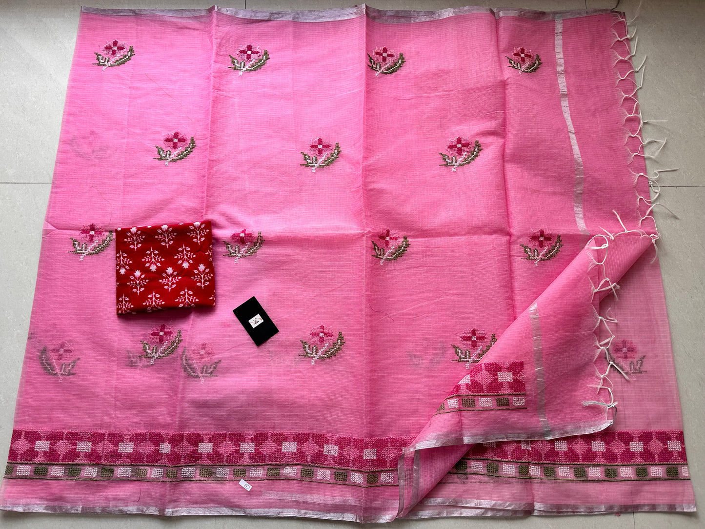 Embroidered Kota Cotton Doria Saree