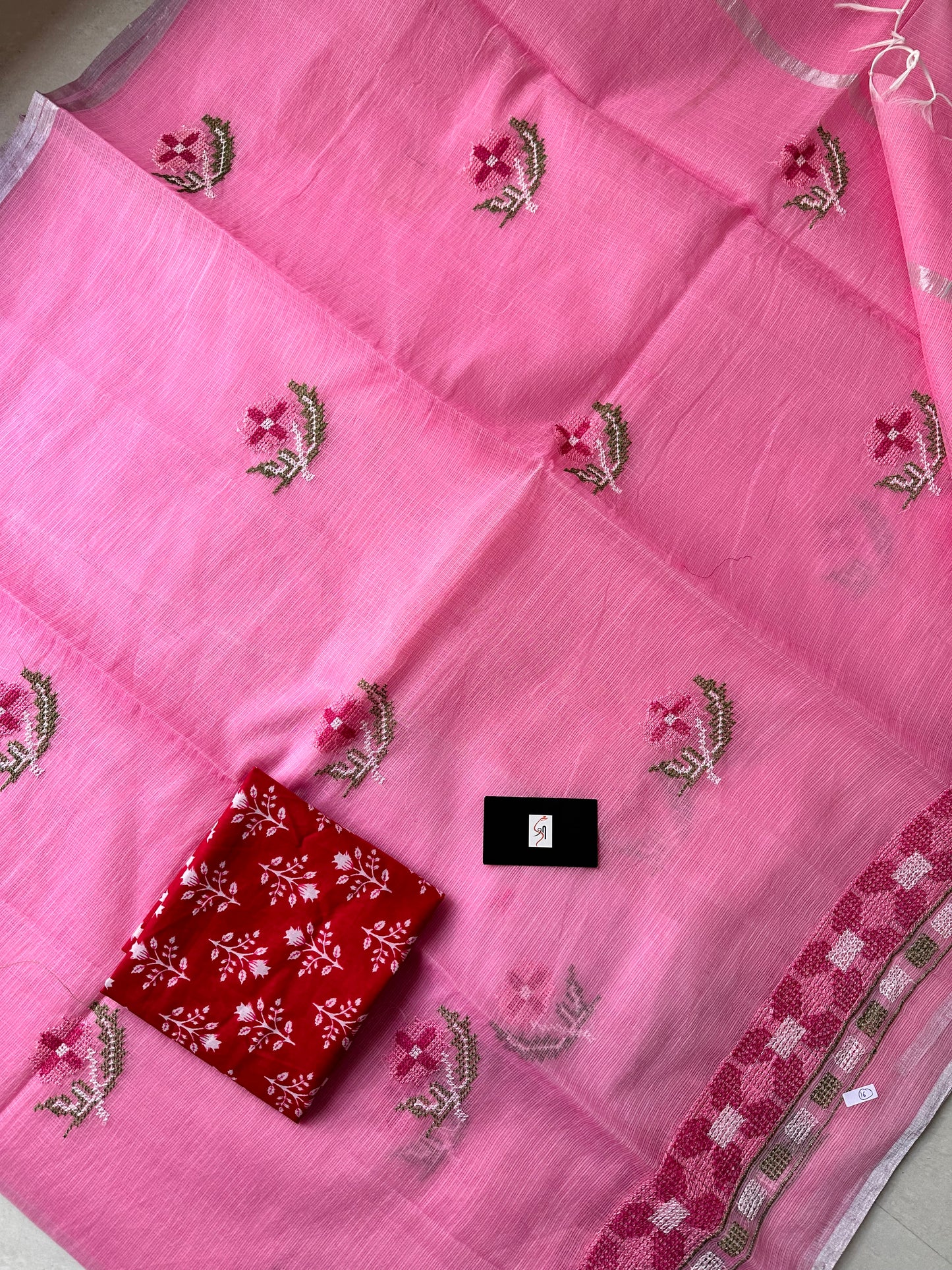 Embroidered Kota Cotton Doria Saree