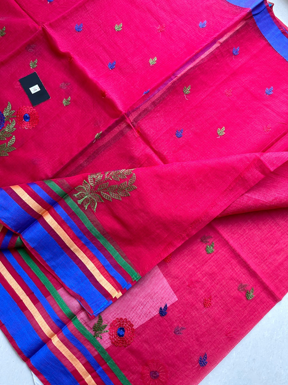 Embroidered Kota Cotton Doria Saree