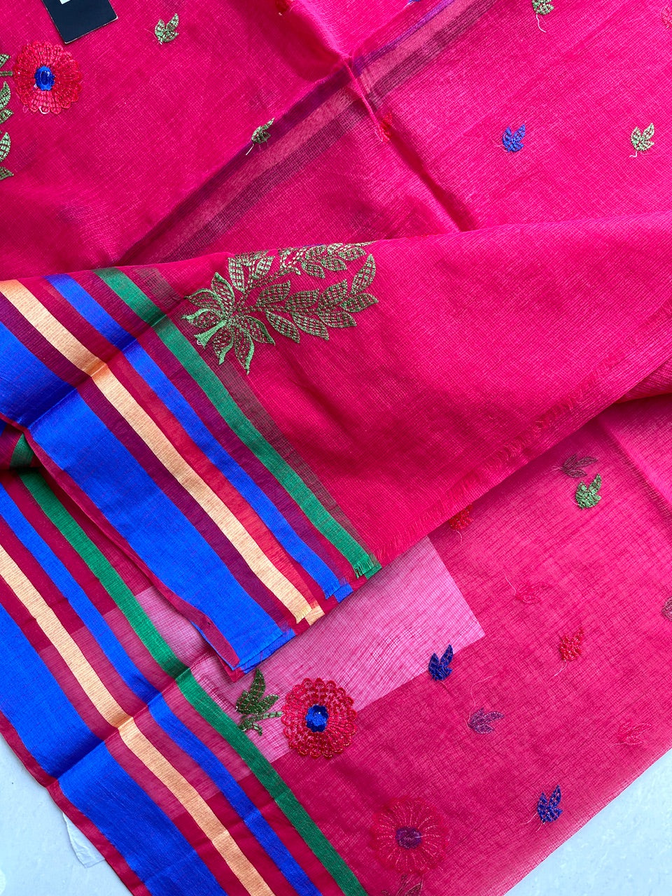 Embroidered Kota Cotton Doria Saree