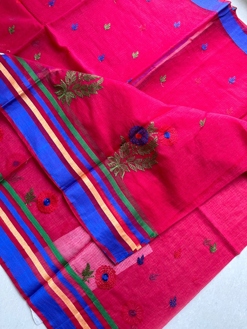 Embroidered Kota Cotton Doria Saree